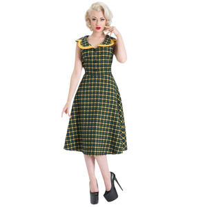 VOODOO VIXEN NEW Susie Meow Green Yellow Wool Dress Small Academia Vintage